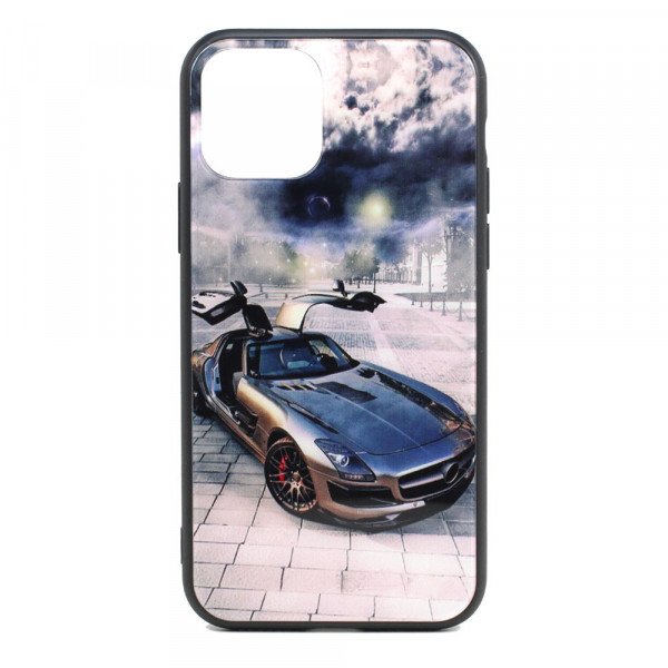 Wholesale iPhone 11 Pro (5.8in) Design Tempered Glass Hybrid Case (Silver Race Car)